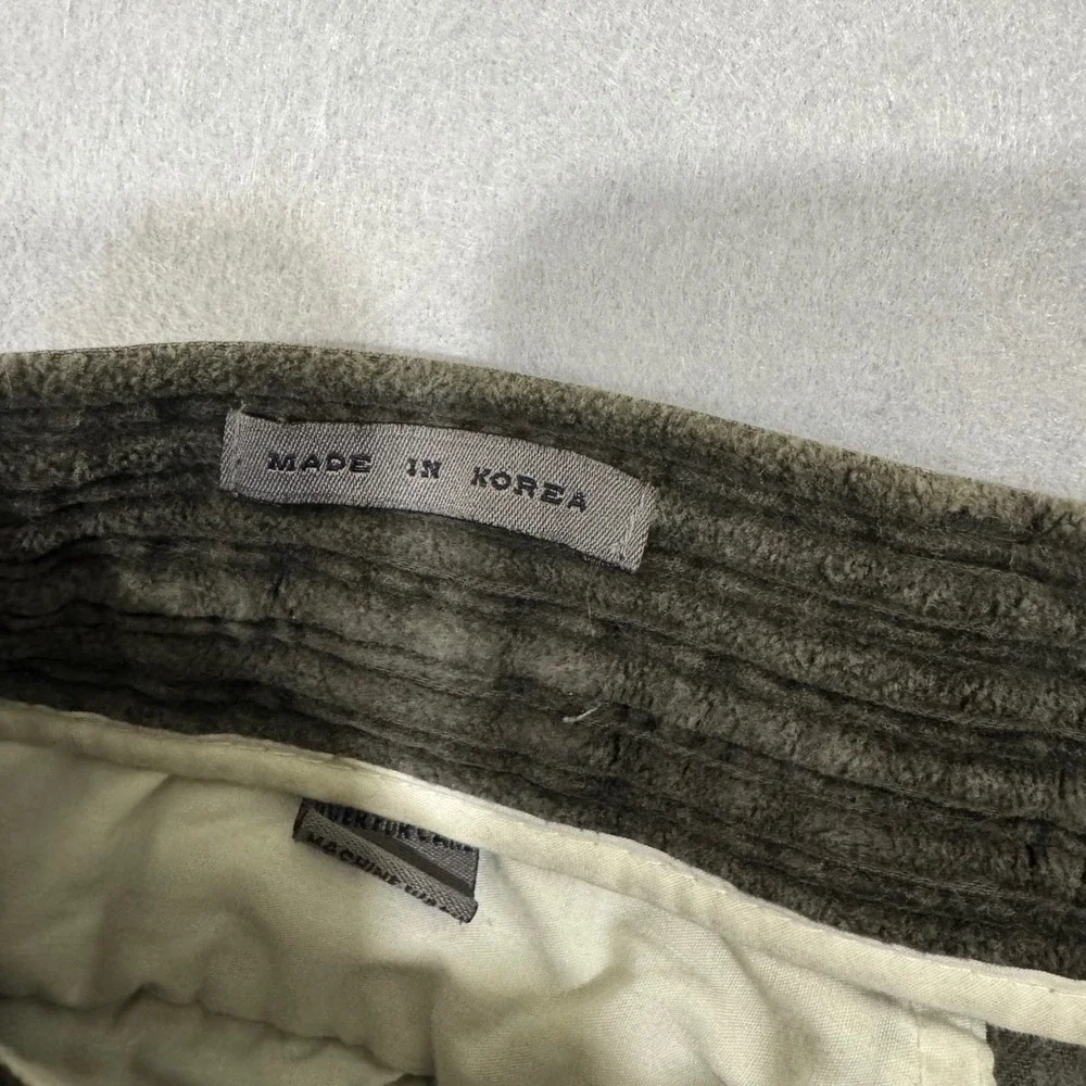 LE COLLEZIONI Collection Corduroy Pants Men 30 Olive Green Wide Wale Pleated